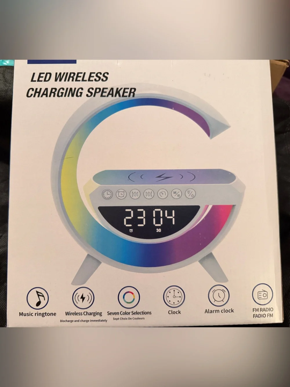 LED Wireless Charging Speaker Alarm Clock - White